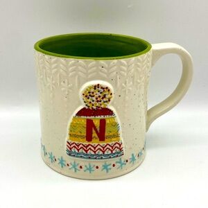 Anthropologie Bundled Up Mug Monogram Letter N Hat Touque Like New